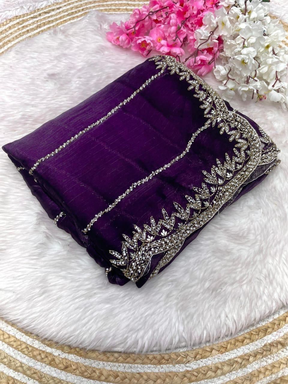 Designer Zimmy Choo Saree with Khatli Cut Dana & Diamond Handwork silk